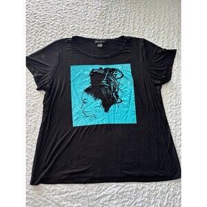Ashley Stewart Black Blue Women Graphic Short Sleeve T Shirt size 22/24 3x